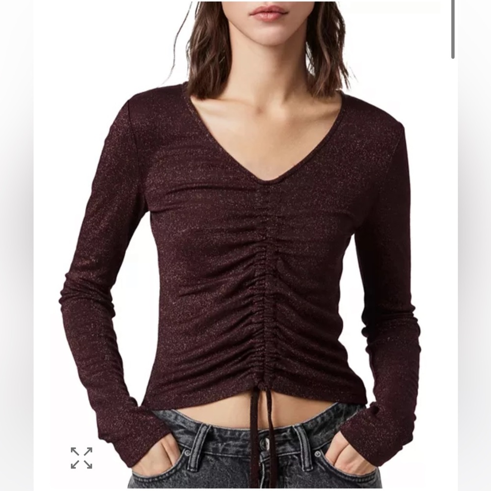 AllSaints Rina Glitz Ruched Drawstring Top.